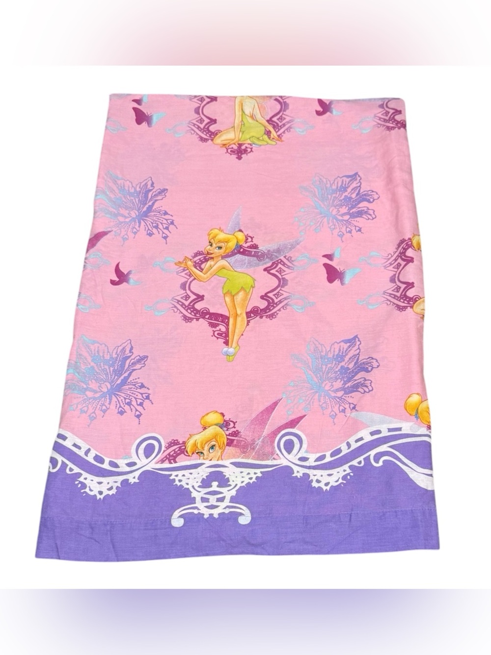 Tinkerbell Vintage Full Sheet The Wonderful World of Disney Pink & Purple EUC